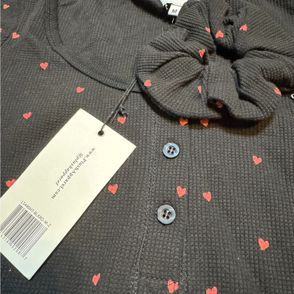 🖤 REVOLVE ✨ Black Heart Print Waffle Top + Matching Scrunchie M 💕 Cozy Lounge - Picture 5 of 5
